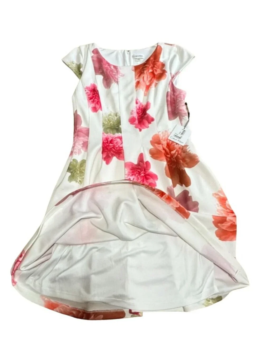 NWT Calvin Klein Scuba Fit & Flare Dress Sz 14 Cap-sleeve Floral-print Womens